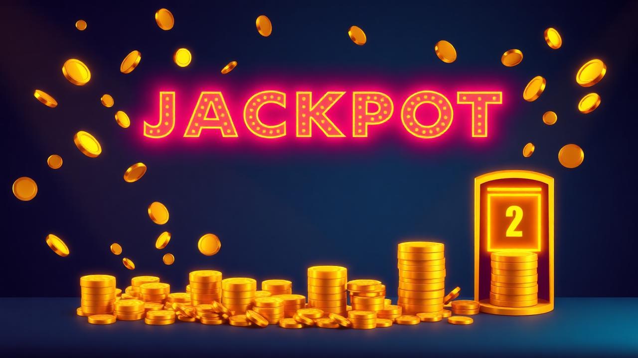Jackpotmeters met vallende gouden munten op een donkere achtergrond
