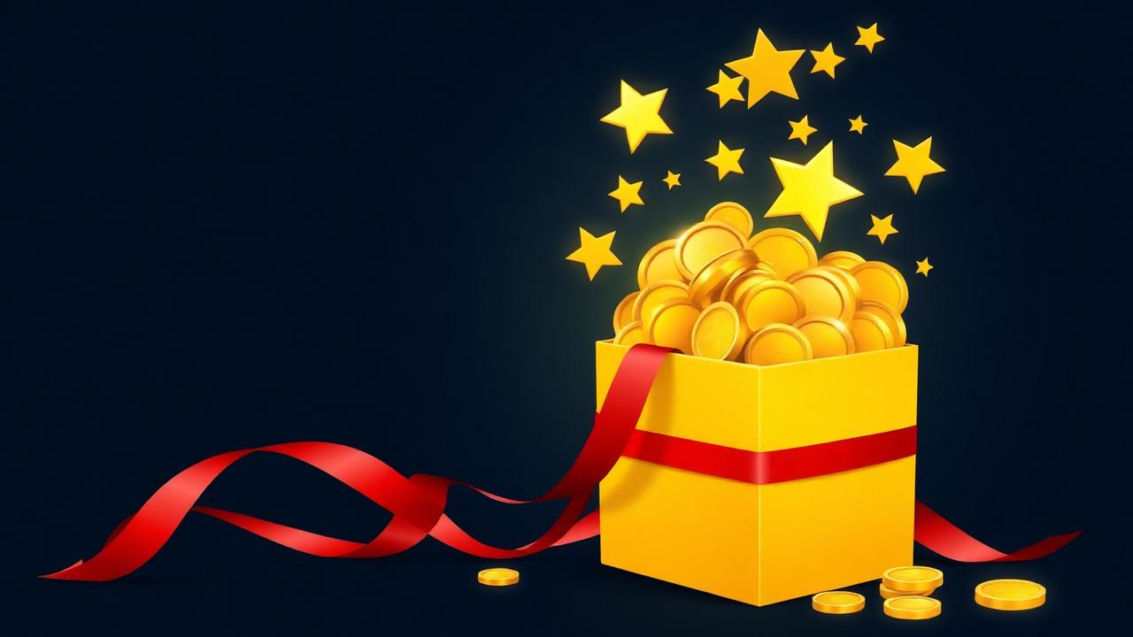 Gele cadeaudoos met gouden munten en rode linten